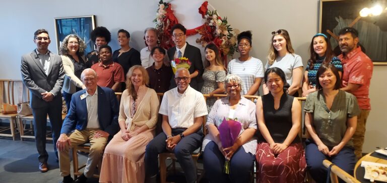 July 1 kickoff dinner in Ellicott City, Maryland About twenty people seated and standing in a restaurant decorated with red lanterns